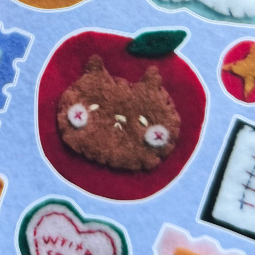 Closeup of stickers made from felt